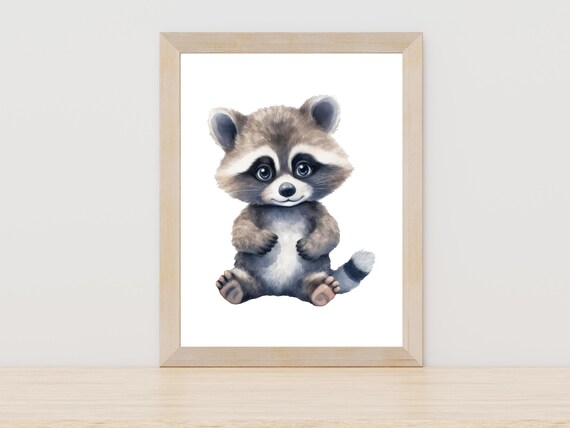 Cute Baby Raccoon Watercolor Painting Woodland Animal Wall Art