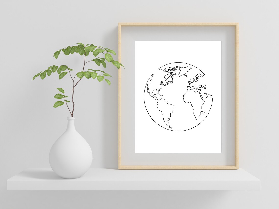 World Map Minimalist Line Drawing Art Print - Image 2
