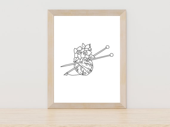 Knitting Line Art Knitting Picture Knitting Yarn Ball Knitting Picture Gift For Knitter Knitting Gift Knitting Poster Knitting Wall Artwork