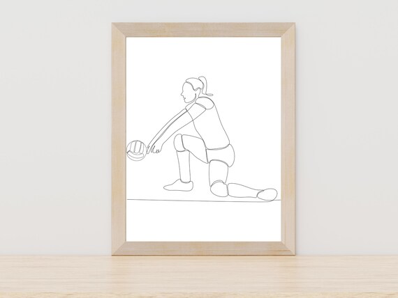 Female Volleyball Player Digging Minimalist Line Art Sports Poster