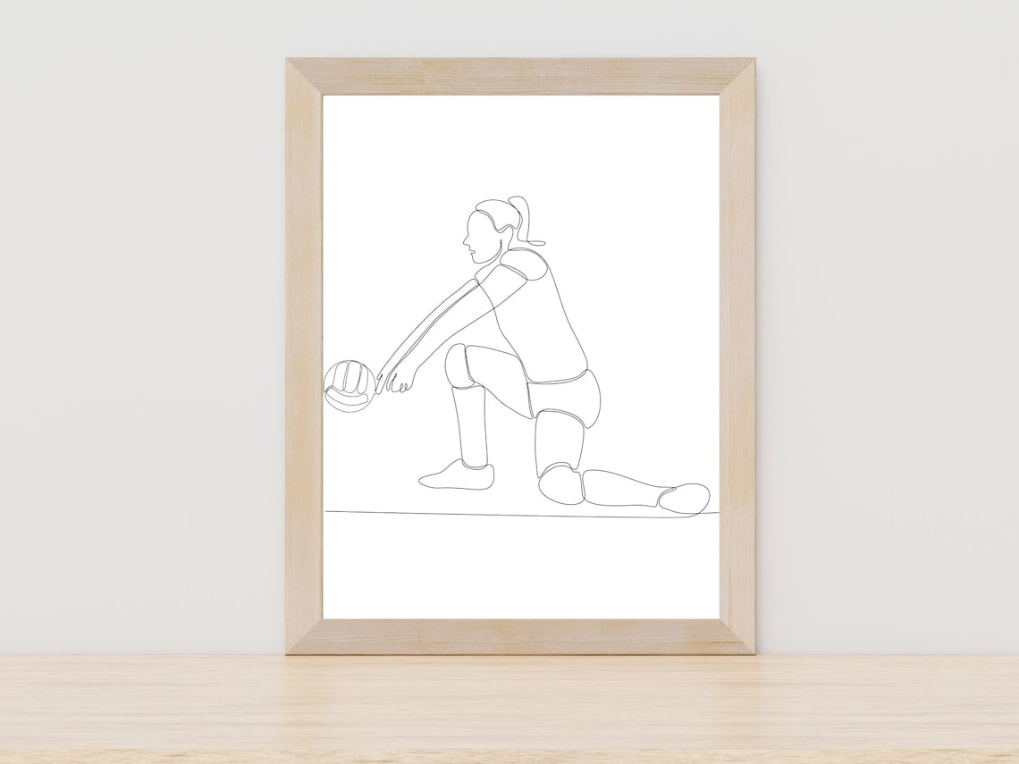 Female Volleyball Player Digging Minimalist Line Art Sports Poster