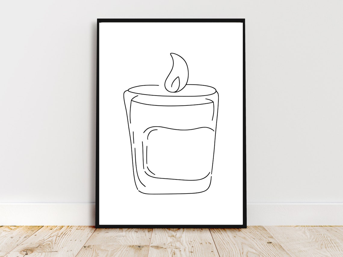Lit Candle in Glass One Line Art Cozy Minimal Decor Wall Art - Image 4