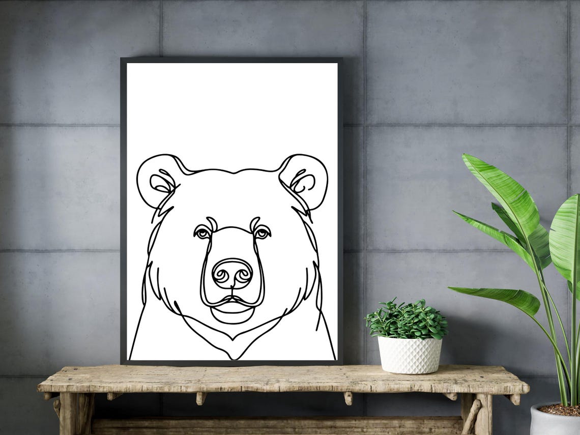 Bear Face One Line Drawing Minimalist Wildlife Animal Wall Poster - Image 3