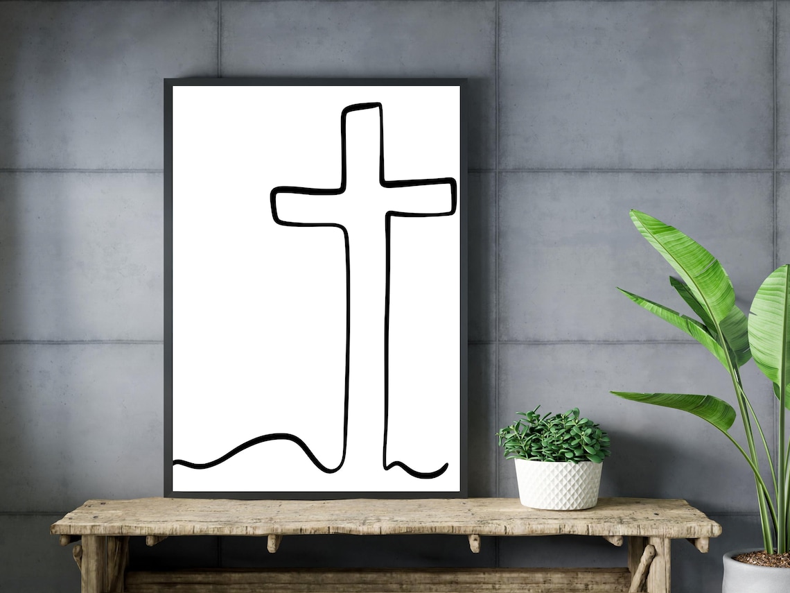 Bold Christian Cross Minimalist Line Art Faith Based Decor Poster - Image 3