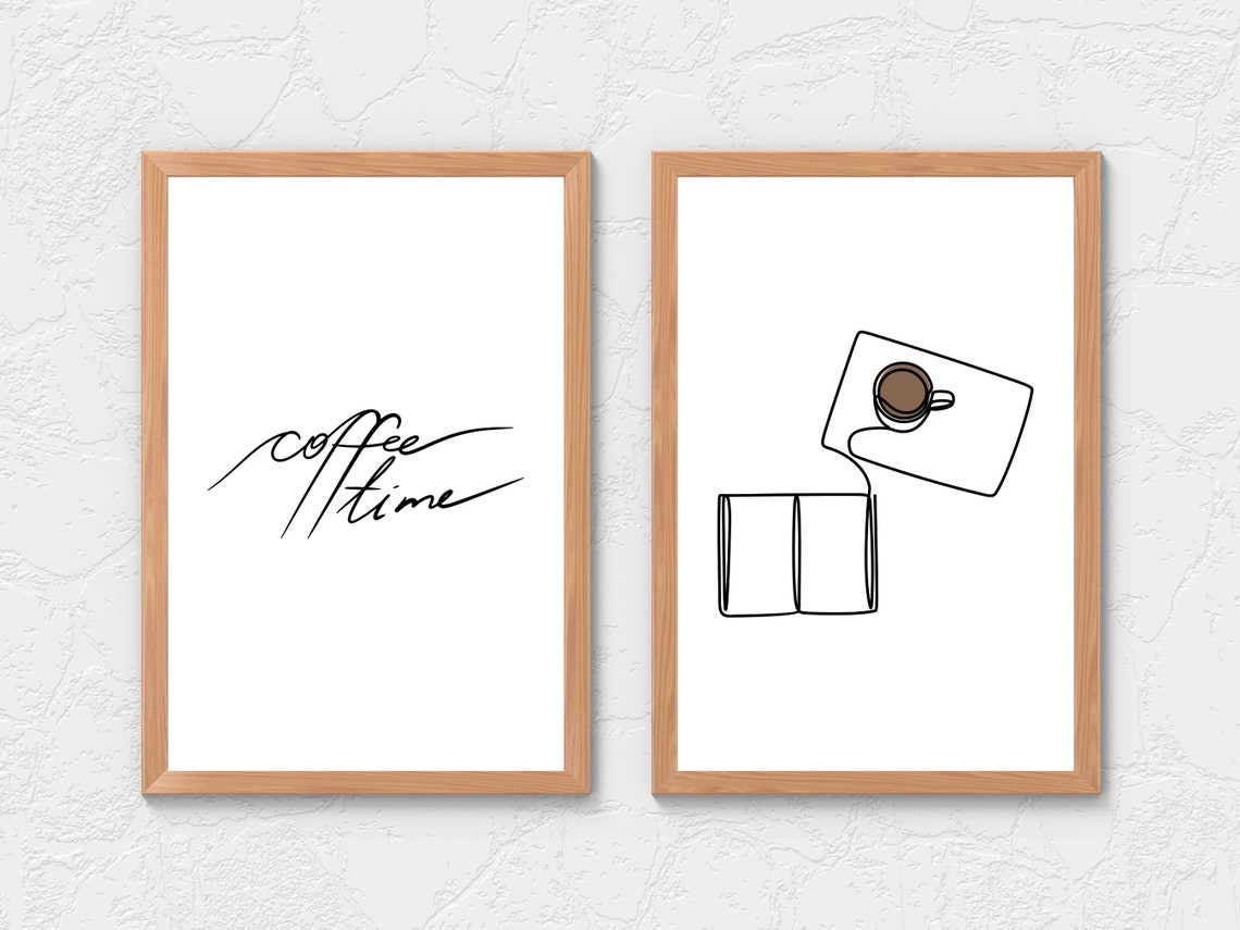 Coffee Time Duo Book and Coffee Line Art Kitchen Decor Wall Art - Image 3