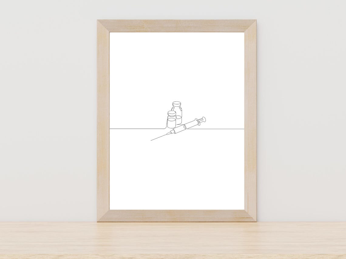 Minimalist Vaccine Vials Syringe Line Art Medical Decor Poster