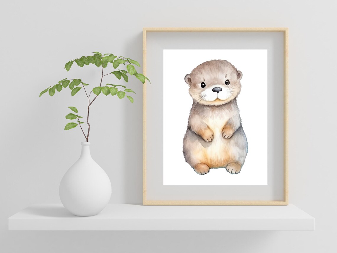 Sweet Little Baby Otter Watercolor Nursery Animal Art Poster - Image 2