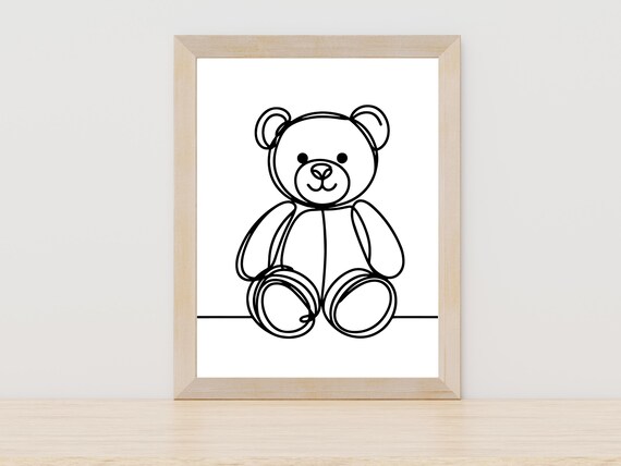 Teddy Bear One Line Drawing Minimalist Kids Nursery Decor Print