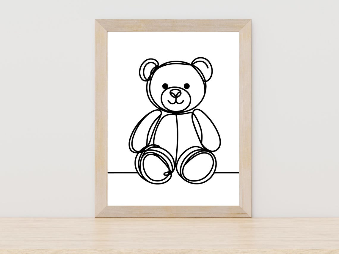 Teddy Bear One Line Drawing Minimalist Kids Nursery Decor Print