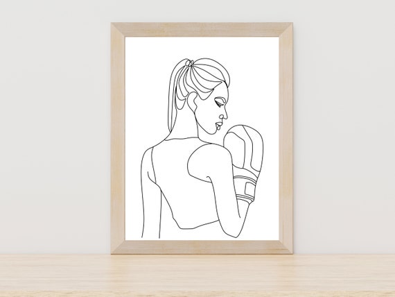Female Boxer Line Art Boxing One Line Drawing Boxer Poster Sport Wall Art Athletic Wall Print Girl Boxer Sport