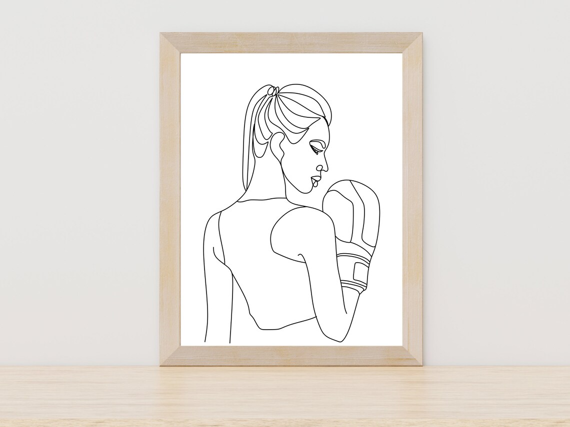 Strong Woman Boxer with Boxing Gloves Minimalist Line Art Poster