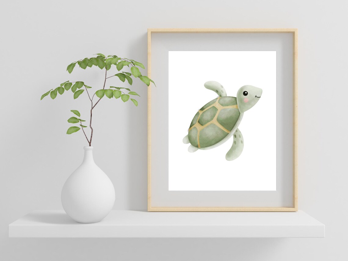 Turtle Watercolor Painting Nursery Wall Decor - Image 2