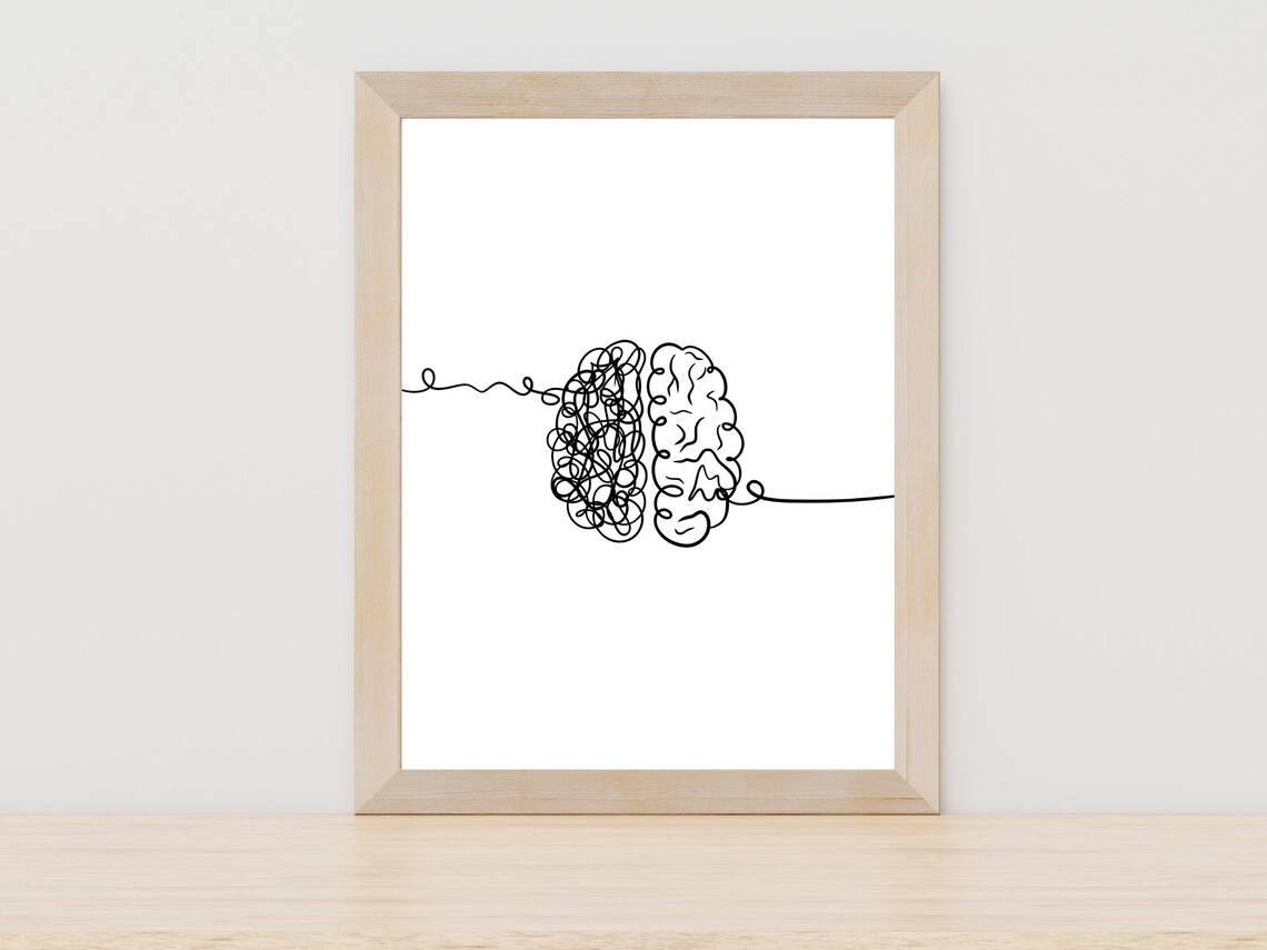 Brain Line Drawing Minimalist Mental Health Mindfulness Art Print