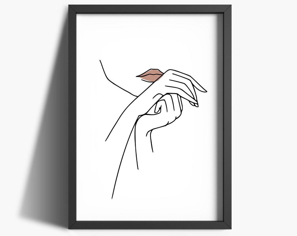 Elegant Line Drawing Hands Lips Abstract Minimalist Poster for Home - Image 2