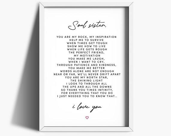 Soul Sister Poem Best Friend Gift Typography Quote Love Poster