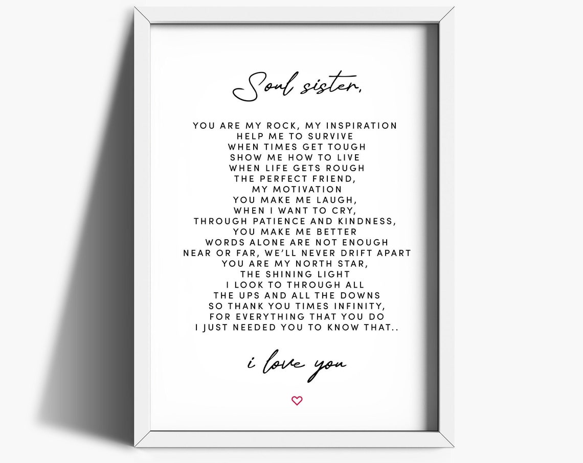 Best Friend Gifts Friendship Gift Soul Sister Poem Friendship Print Birthday Gift For Her Sister Gifts Best Friend Poem Print