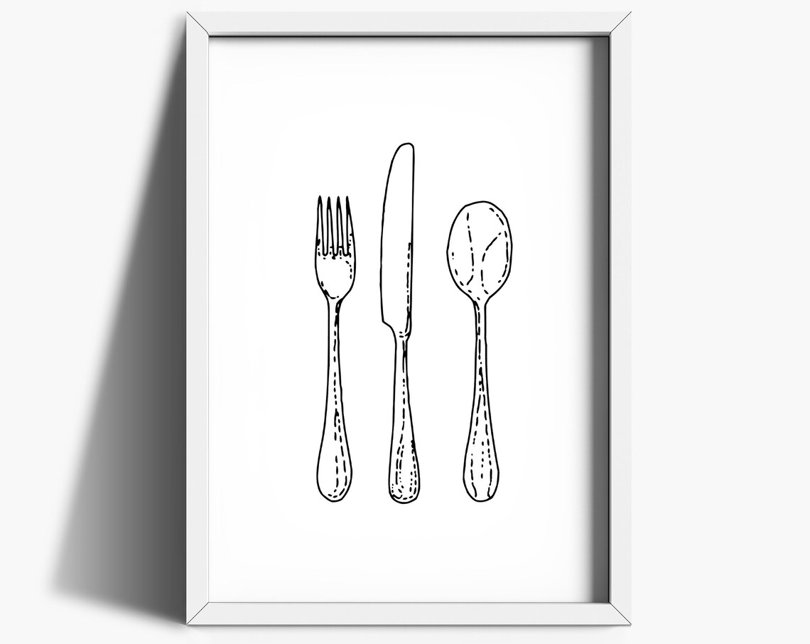 Kitchen Line Art, Knife Fork Spoon Kitchen Art Print