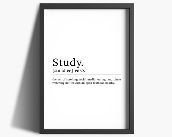Study Definition Funny Typography, Bedroom Decor Art Print
