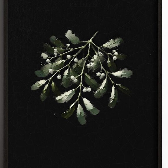 Dark Moody Christmas Mistletoe Painting Cottagecore Holiday Art Hors Du Temps Prints