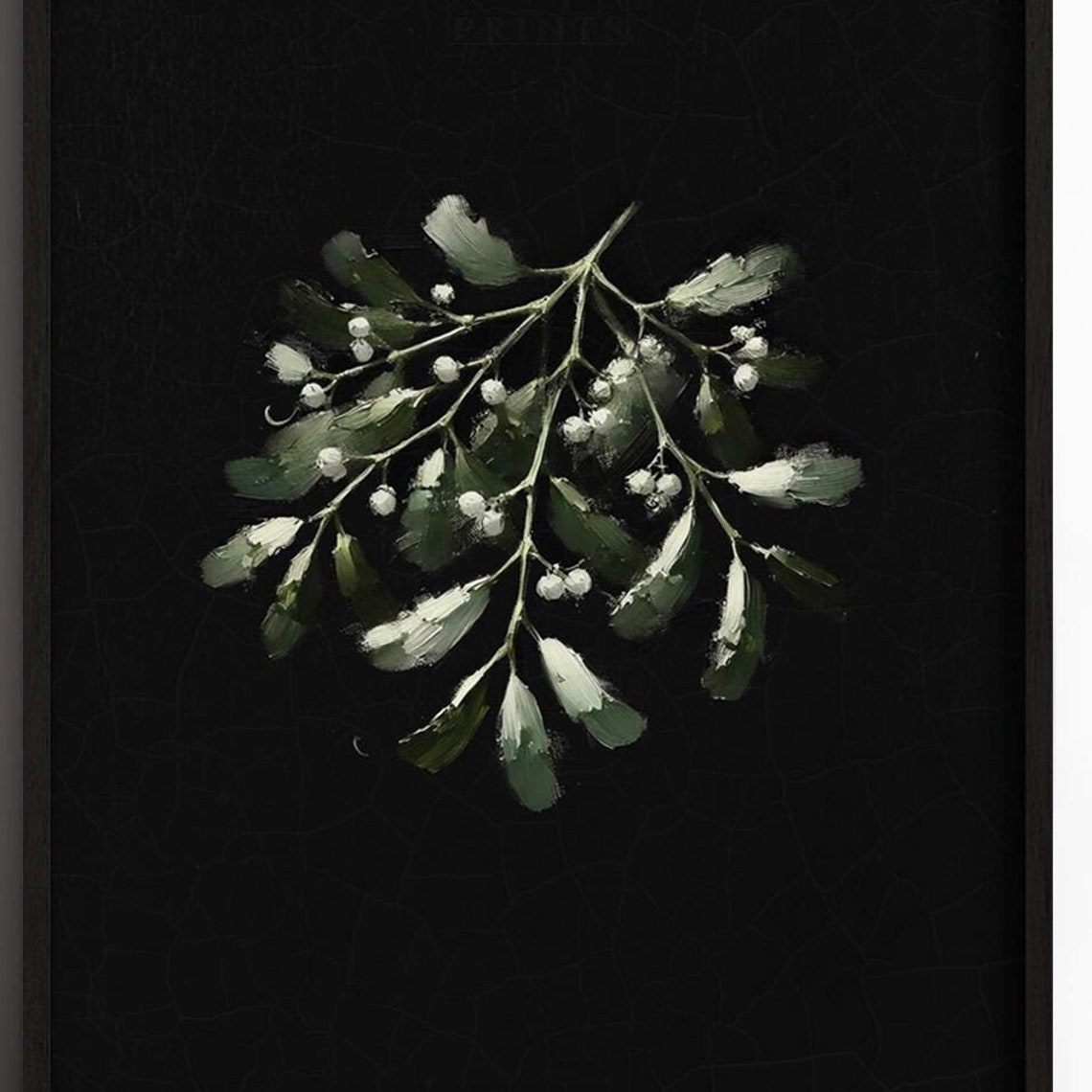Elegant Christmas Mistletoe Sprig White Berries Moody Black Poster