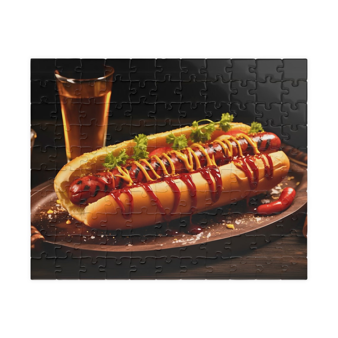 Gourmet Loaded Hot Dog with Mustard Ketchup and a Cold Beer Poster - Image 2