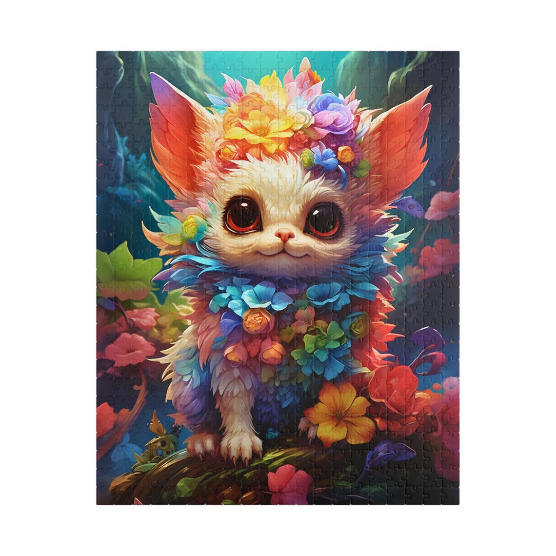 Cute Rainbow Fantasy Creature With Flowers Whimsical Animal Art Poster - Image 5