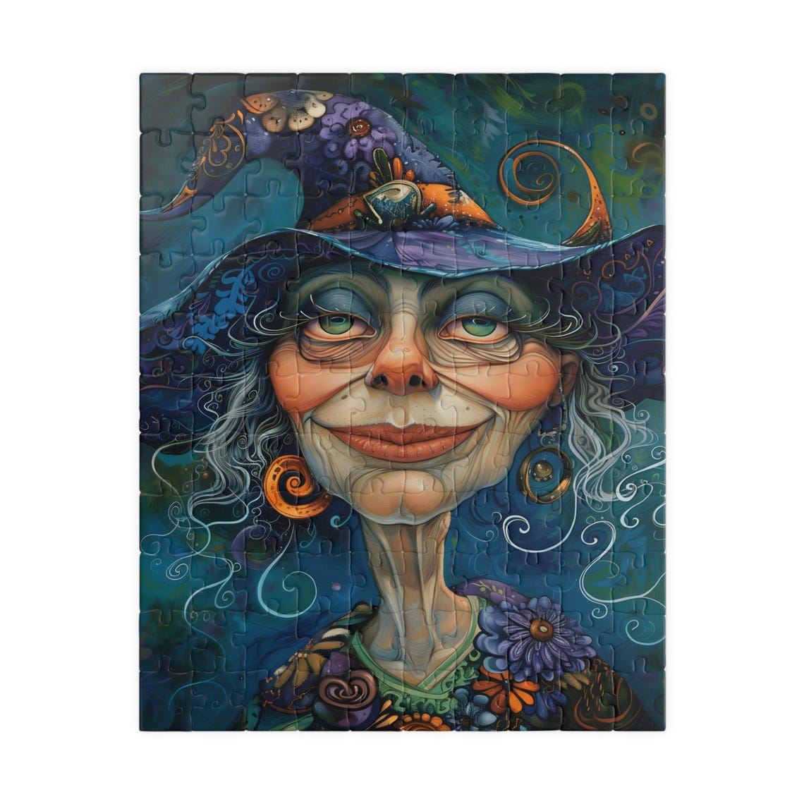 Whimsical Witch With Purple Swirled Hat Fantasy Jigsaw Puzzle Print - Image 5