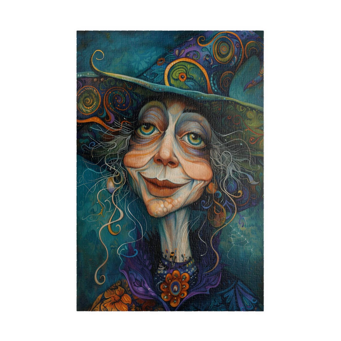 Cheerful Whimsical Witch Portrait In Jewel Tones Artwork Poster - Image 3