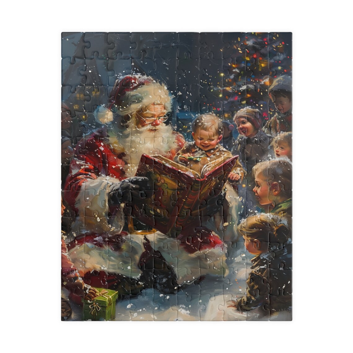 Santa Claus Reading Christmas Story To Children Night Art Poster - Image 5