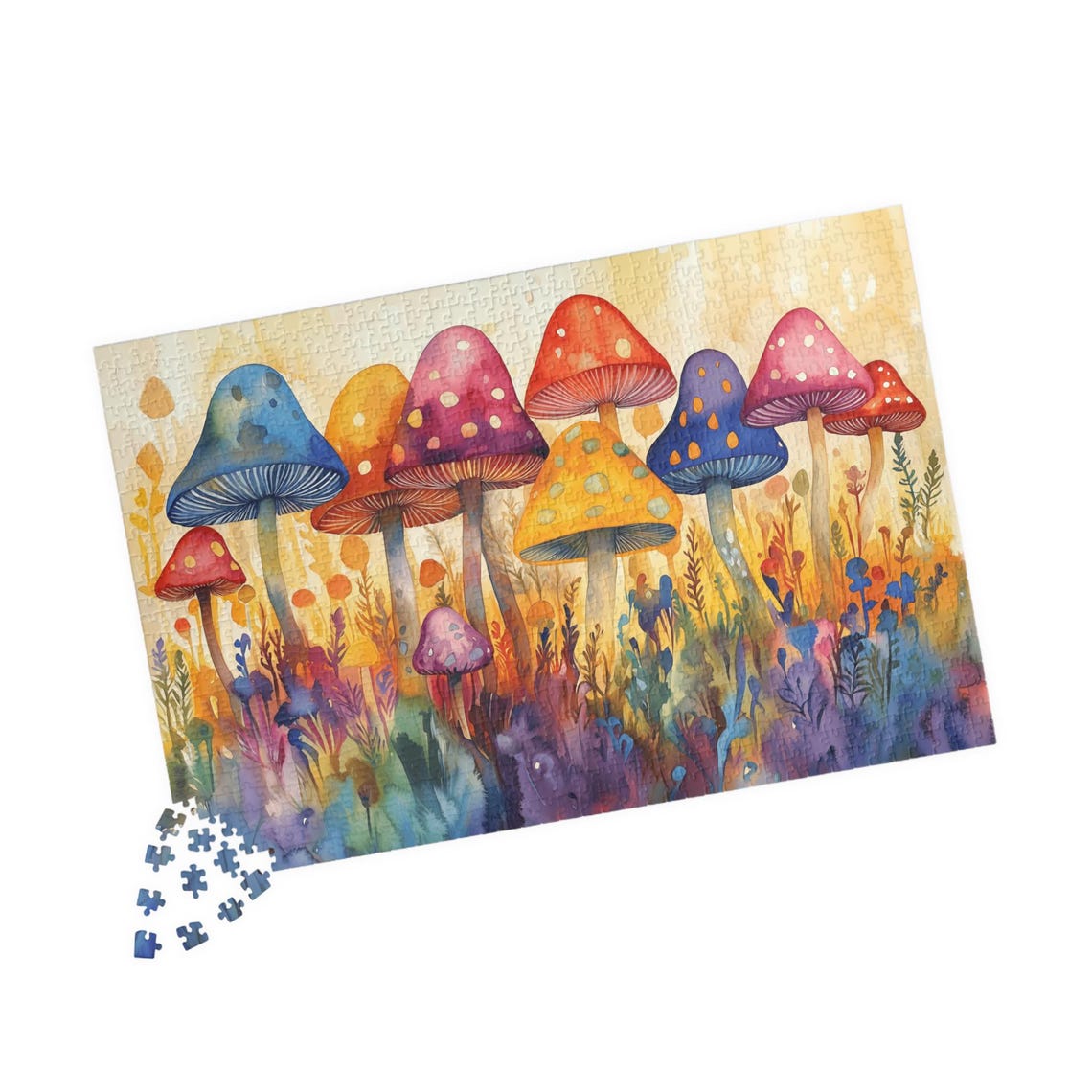 Rainbow Row Of Colorful Watercolor Mushrooms In A Bright Meadow Poster - Image 4
