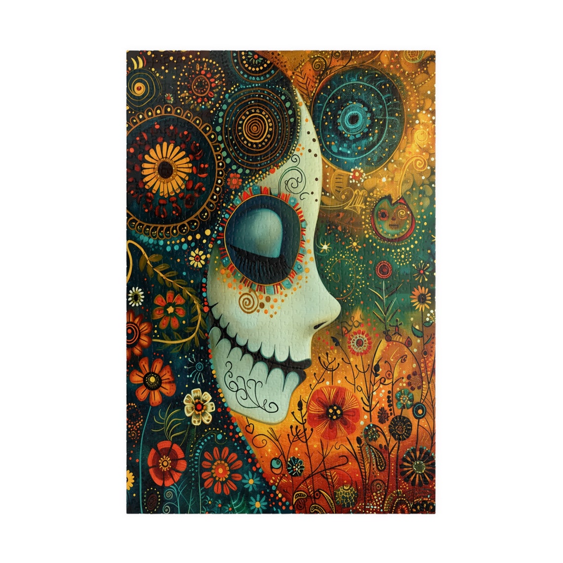 Whimsical Sugar Skull with Blooming Flowers Day of the Dead Art Print - Image 3