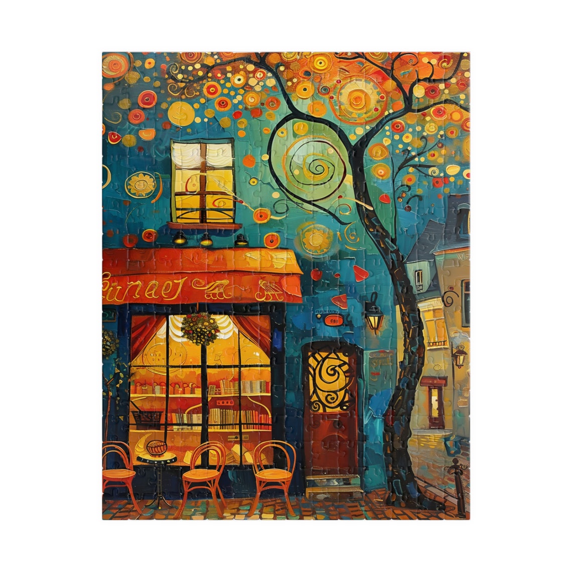 Whimsical European Cafe With Swirling Tree And Awning Art Poster - Image 2