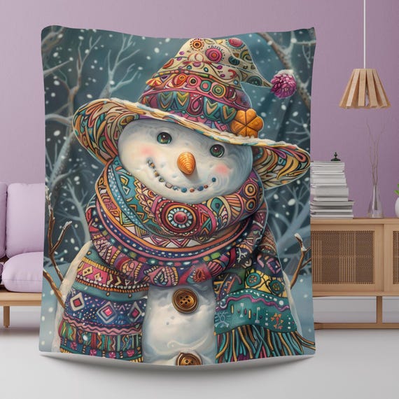 Colorful Snowman Iv Soft Light Weight All Seasons Art Blanket Gift For Birthdays Holidays Hospital Patients And Nursing Homes