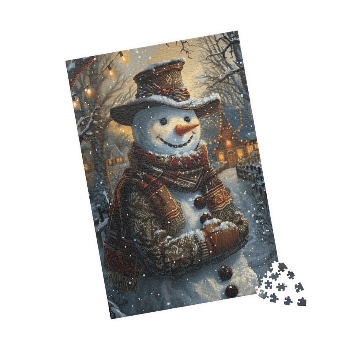 Holiday Snowman Portrait in Rustic Berry Hat and Fringed Scarf Poster - Image 4