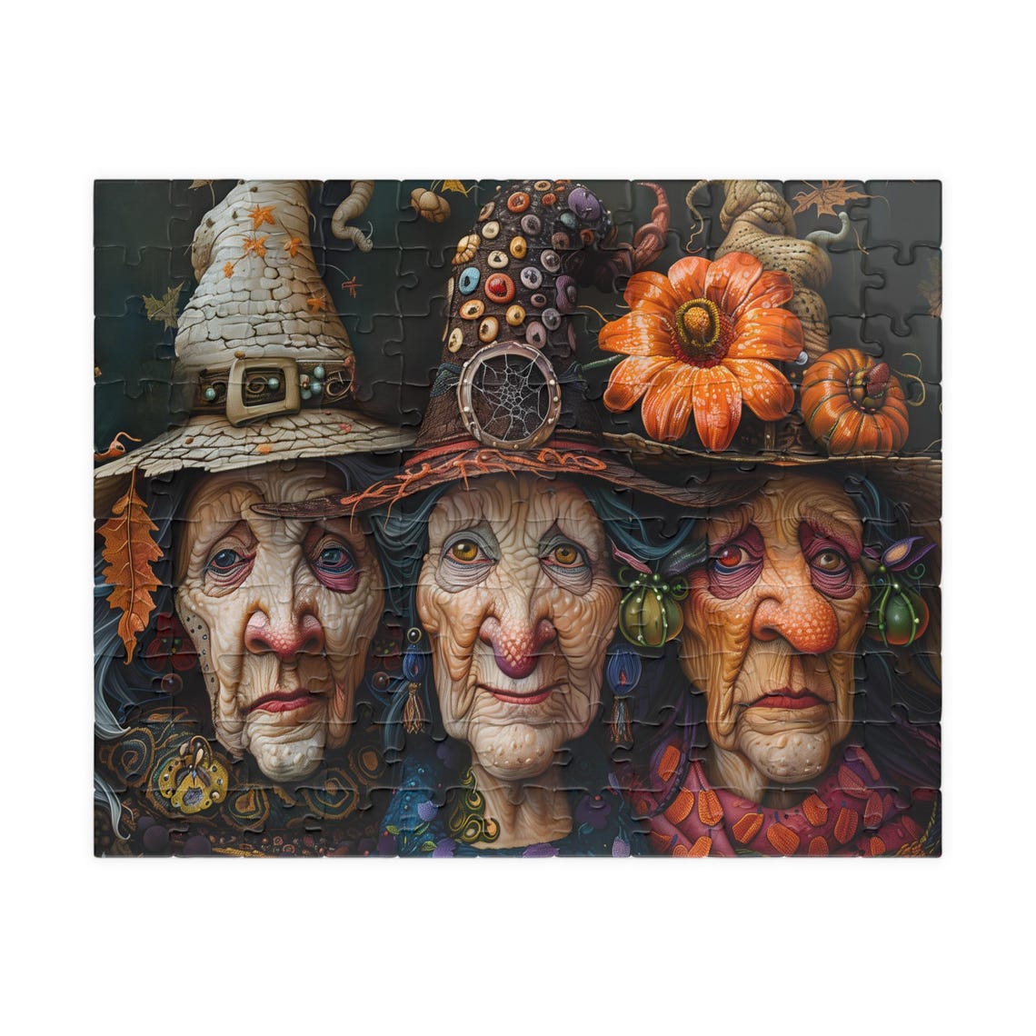 Three Whimsical Witches With Decorative Hats Halloween Art Poster - Image 5