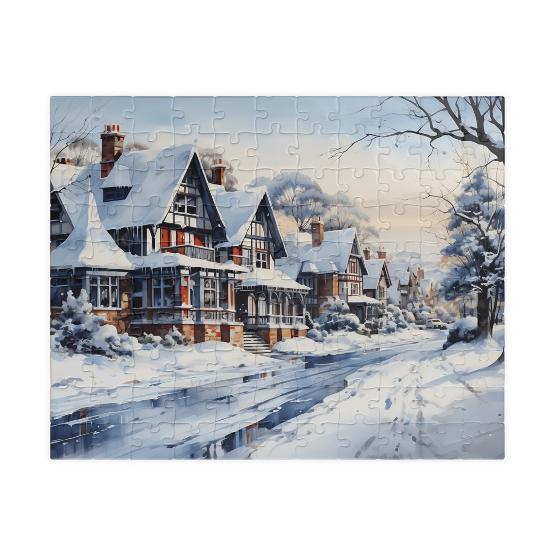 Snowy Victorian Street with Snow Covered Houses Winter Poster - Image 3