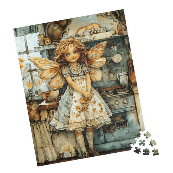 Kitchen Fairy Girl in a Cozy Vintage Kitchen With Copper Pots Poster
