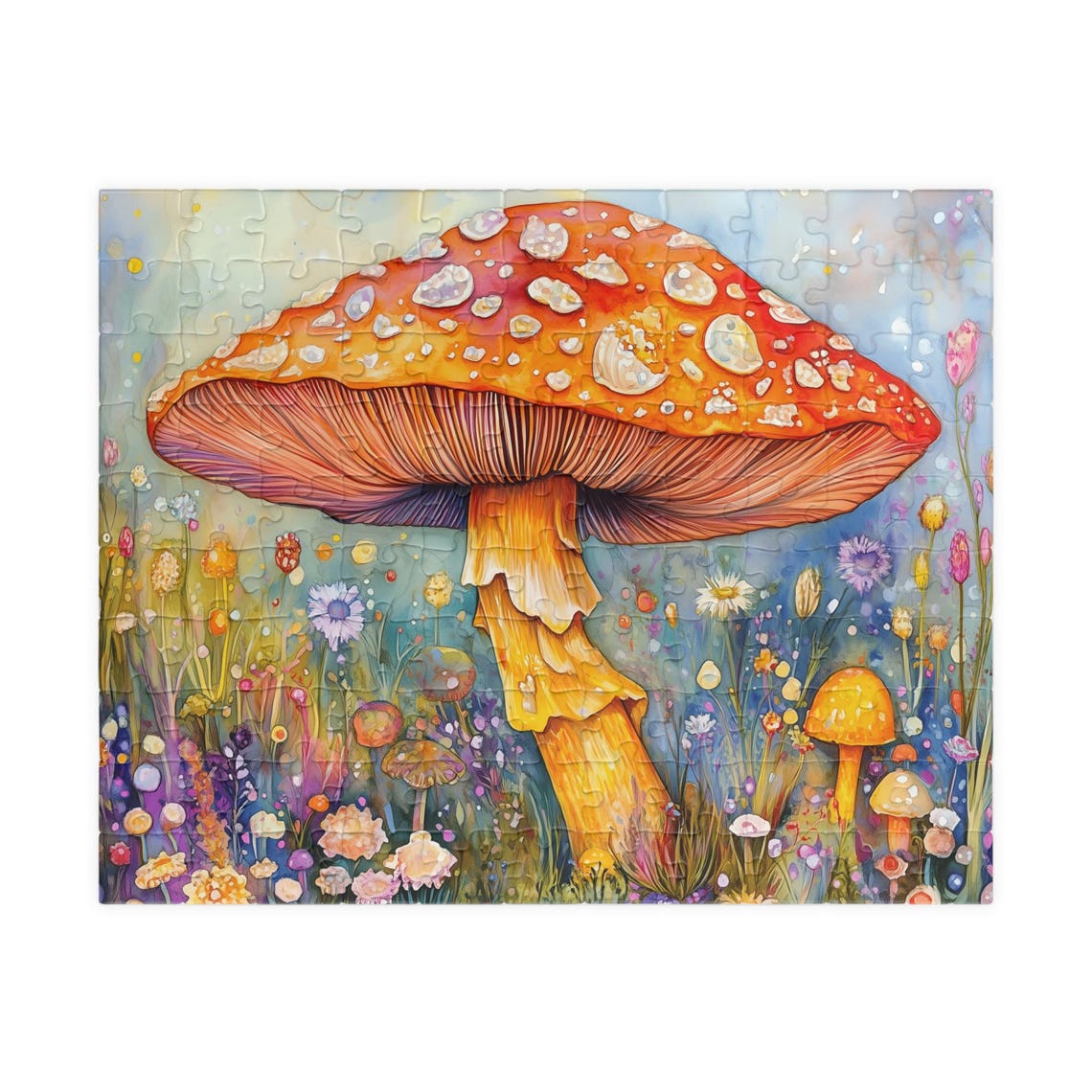 Red Fly Agaric Mushroom In A Wildflower Meadow Watercolor Art Poster - Image 5