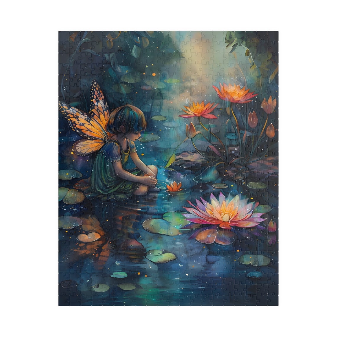 Twilight Water Lily Fairy Pond Glowing Night Botanical Art Poster - Image 5