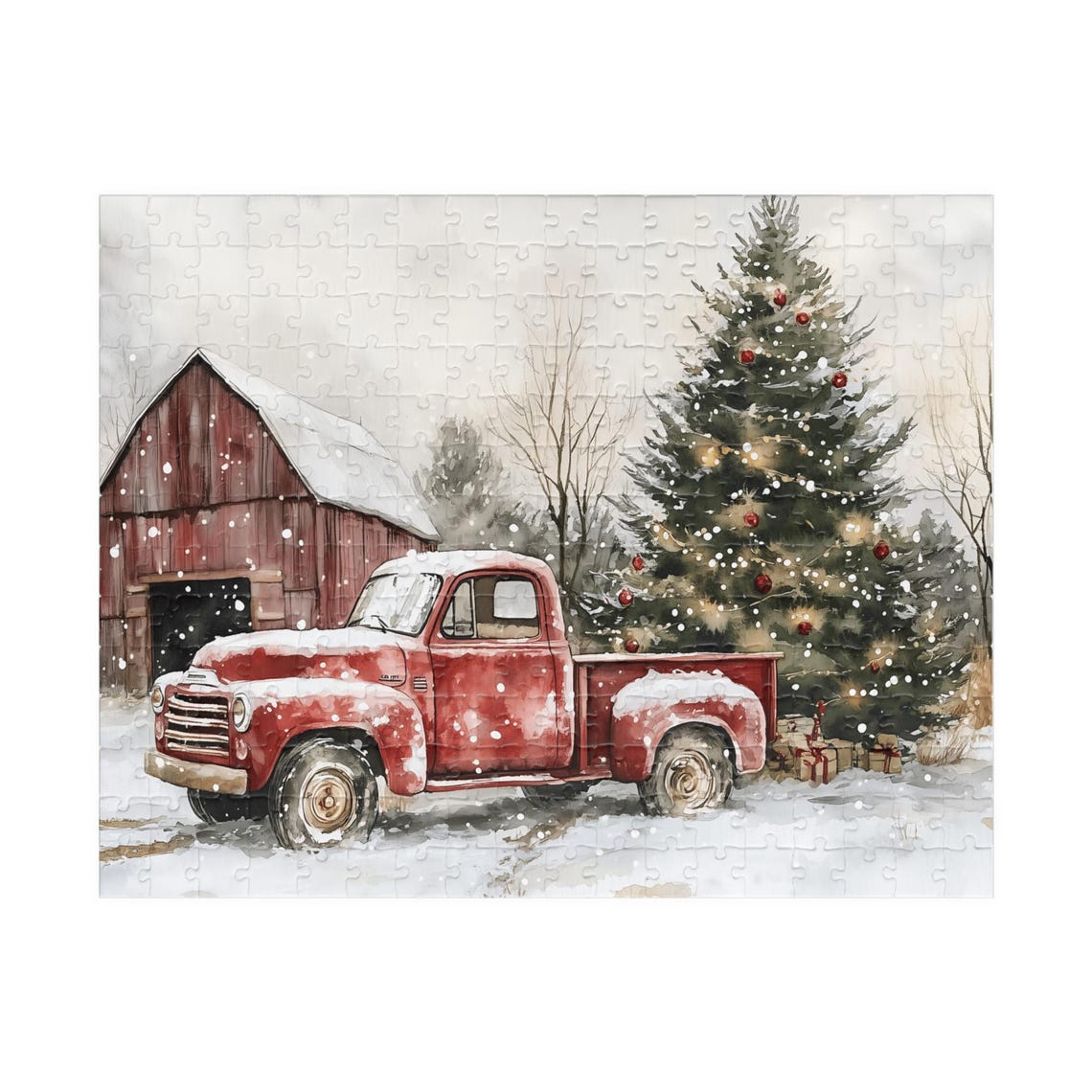 Vintage Red Truck With Christmas Tree by Snowy Barn Winter Poster - Image 3