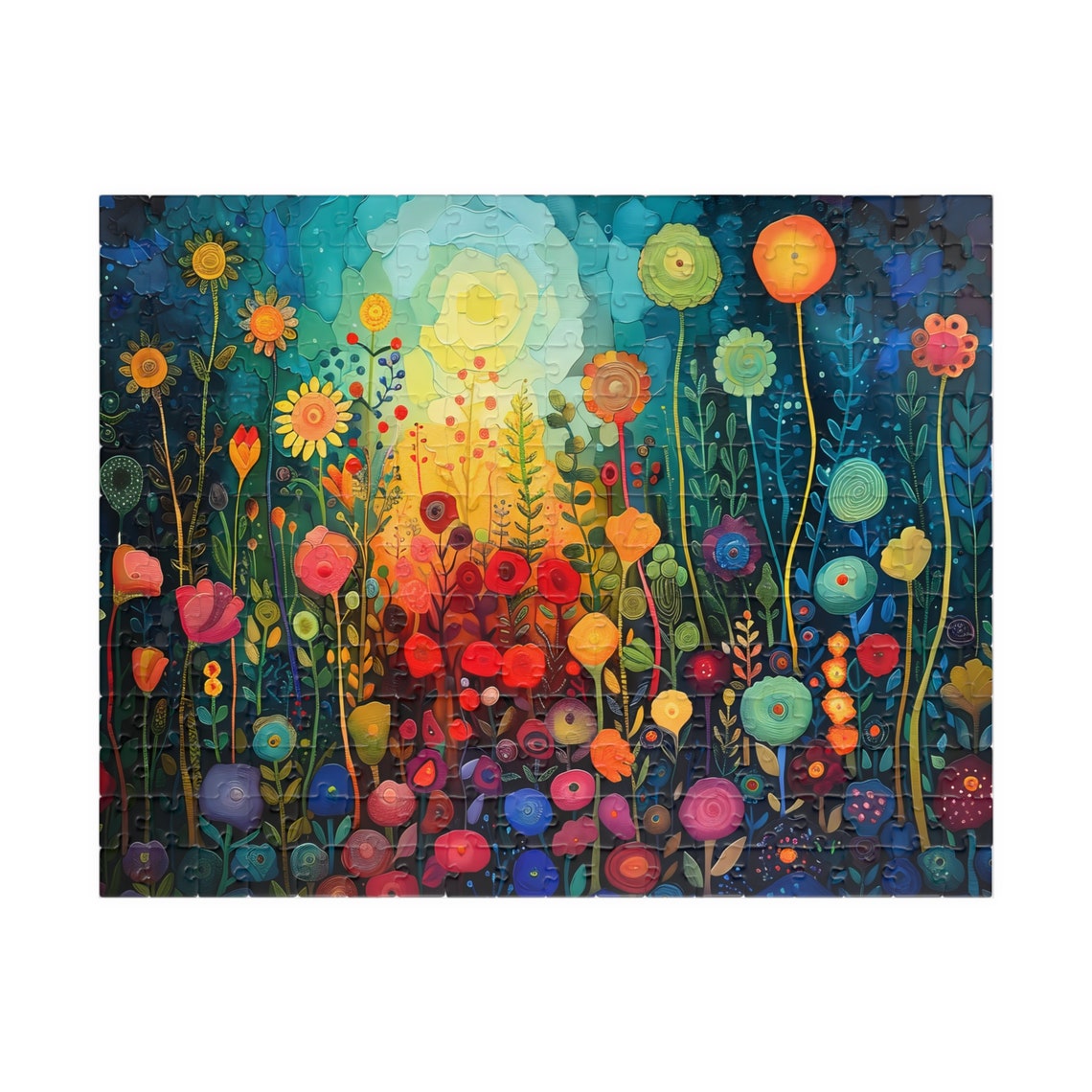 Whimsical Rainbow Wildflower Garden Under Moonlight Art Poster - Image 2