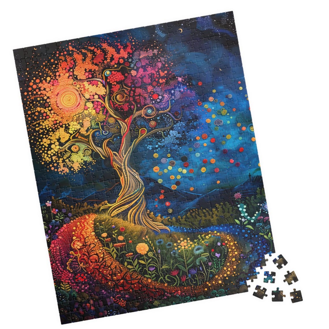 Colorful Tree of Life Starry Night Rainbow Path Nature Art Poster
