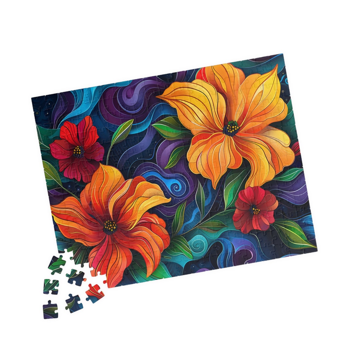 Stained Glass Style Vibrant Orange Flowers Floral Art Poster - Image 4