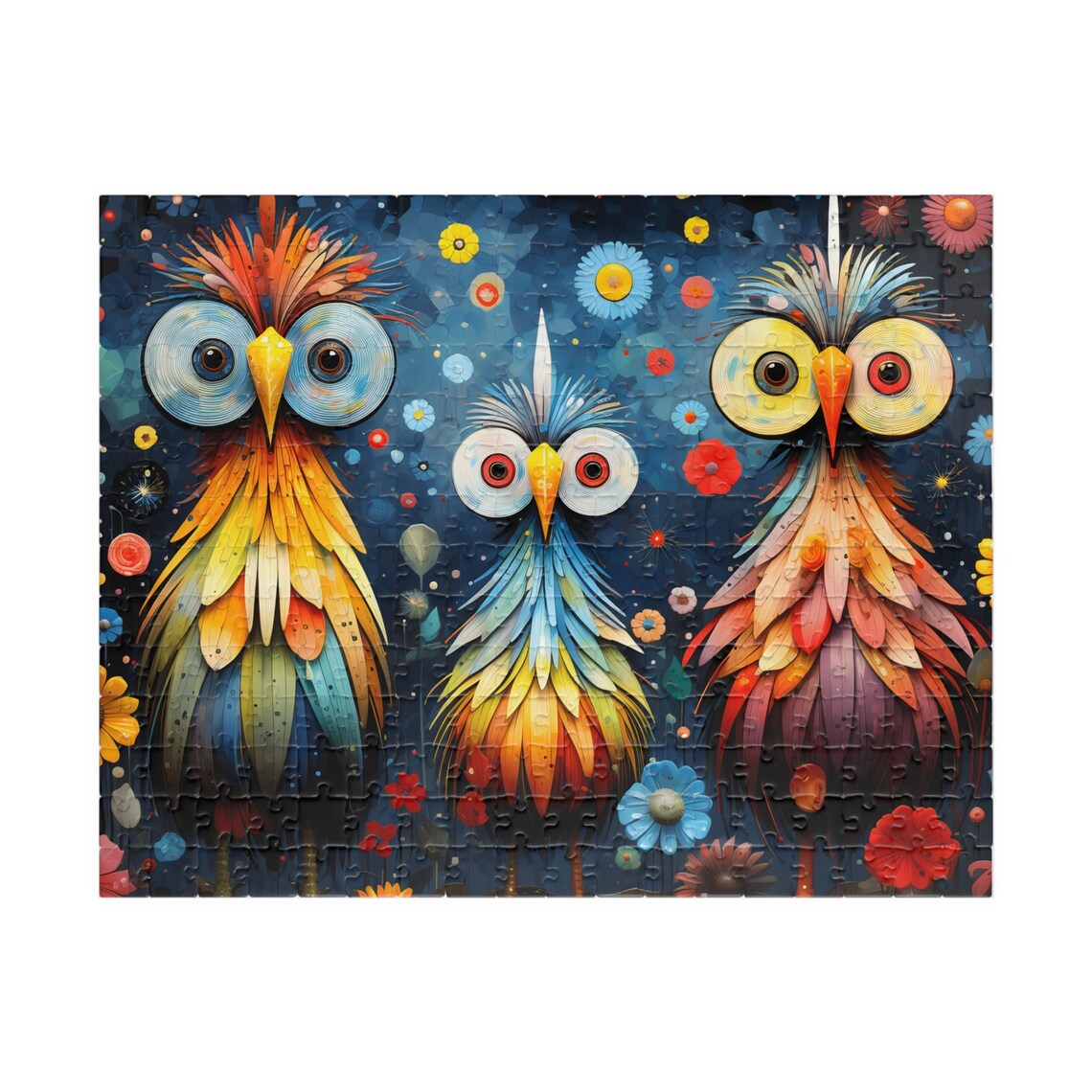 Silly Boho Birds Jigsaw, Contemporary Bohemian Art Print - Image 3