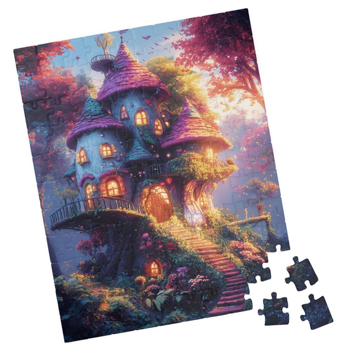 Whimsical Fairy Castle Treehouse With Glowing Windows Art Print