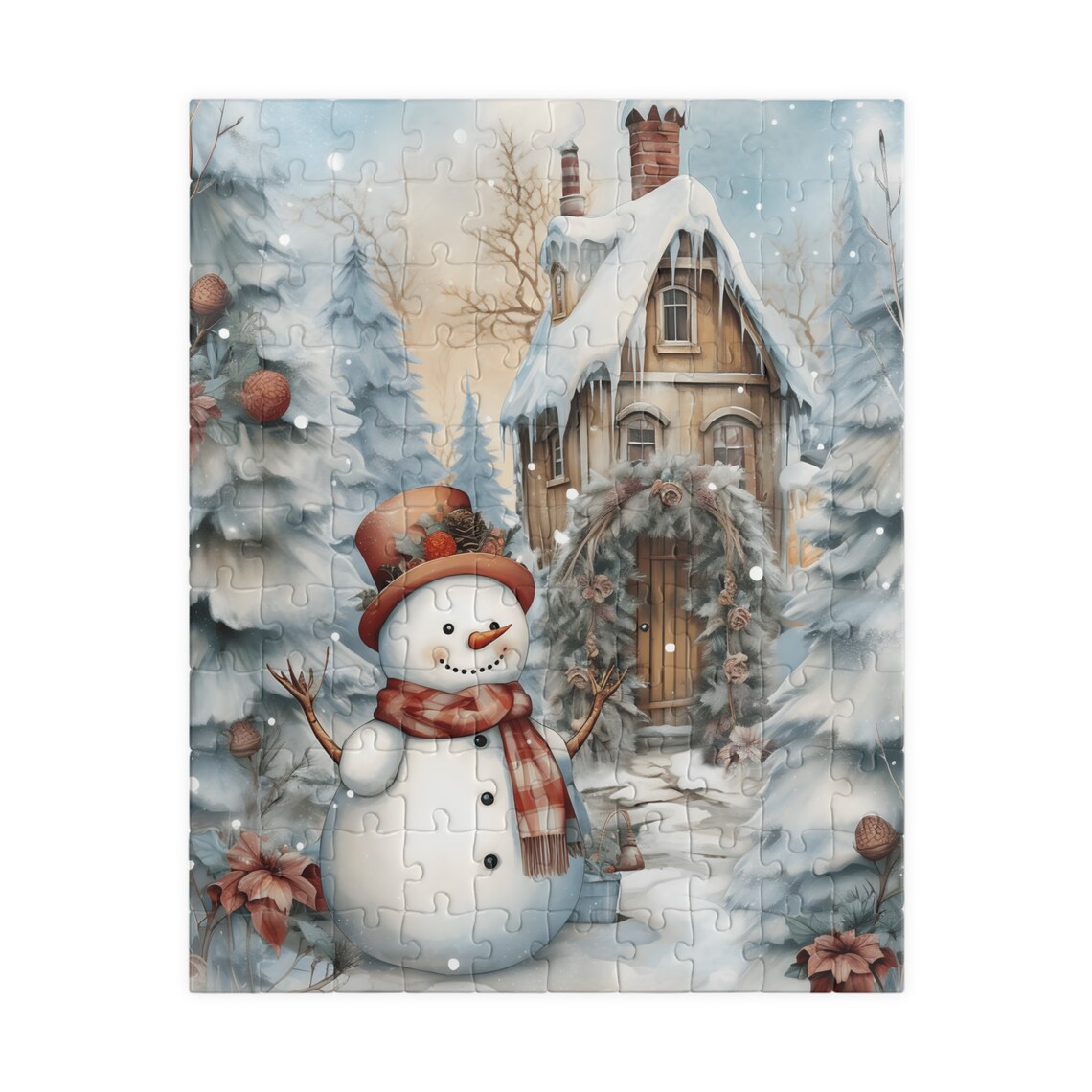 Country Snowman Watercolor Poster, Snowy Woods - Image 2