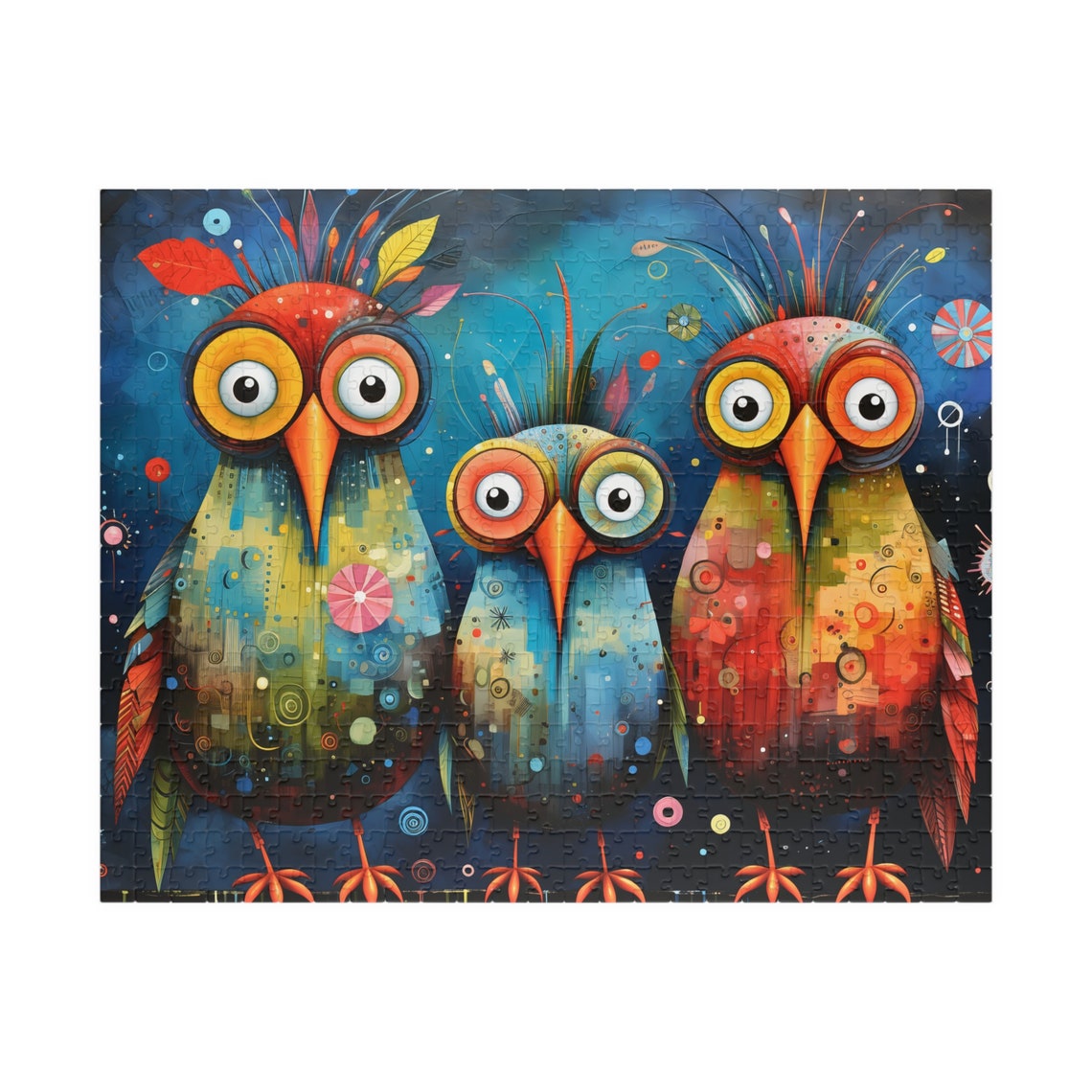 Three Colorful Whimsical Owls With Big Googly Eyes Mosaic Art Poster - Image 5