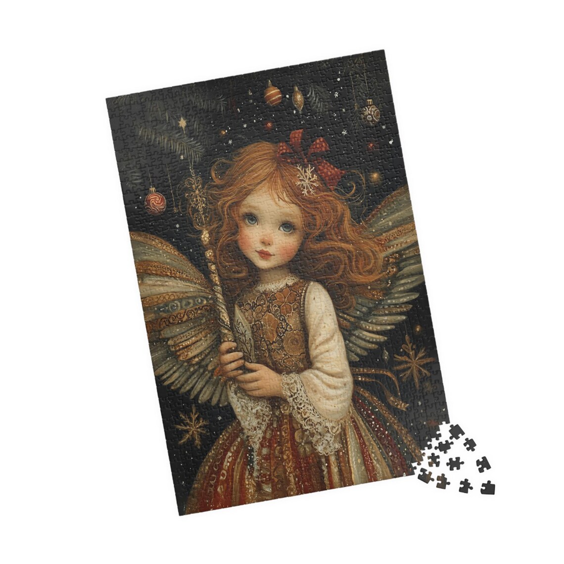 Pretty Christmas Angel Girl With Ornate Gold Wings and Scepter Poster - Image 4