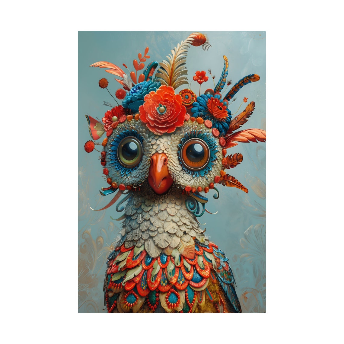 Whimsical Decorated Owl With Flower Headdress Nursery Art Poster - Image 3