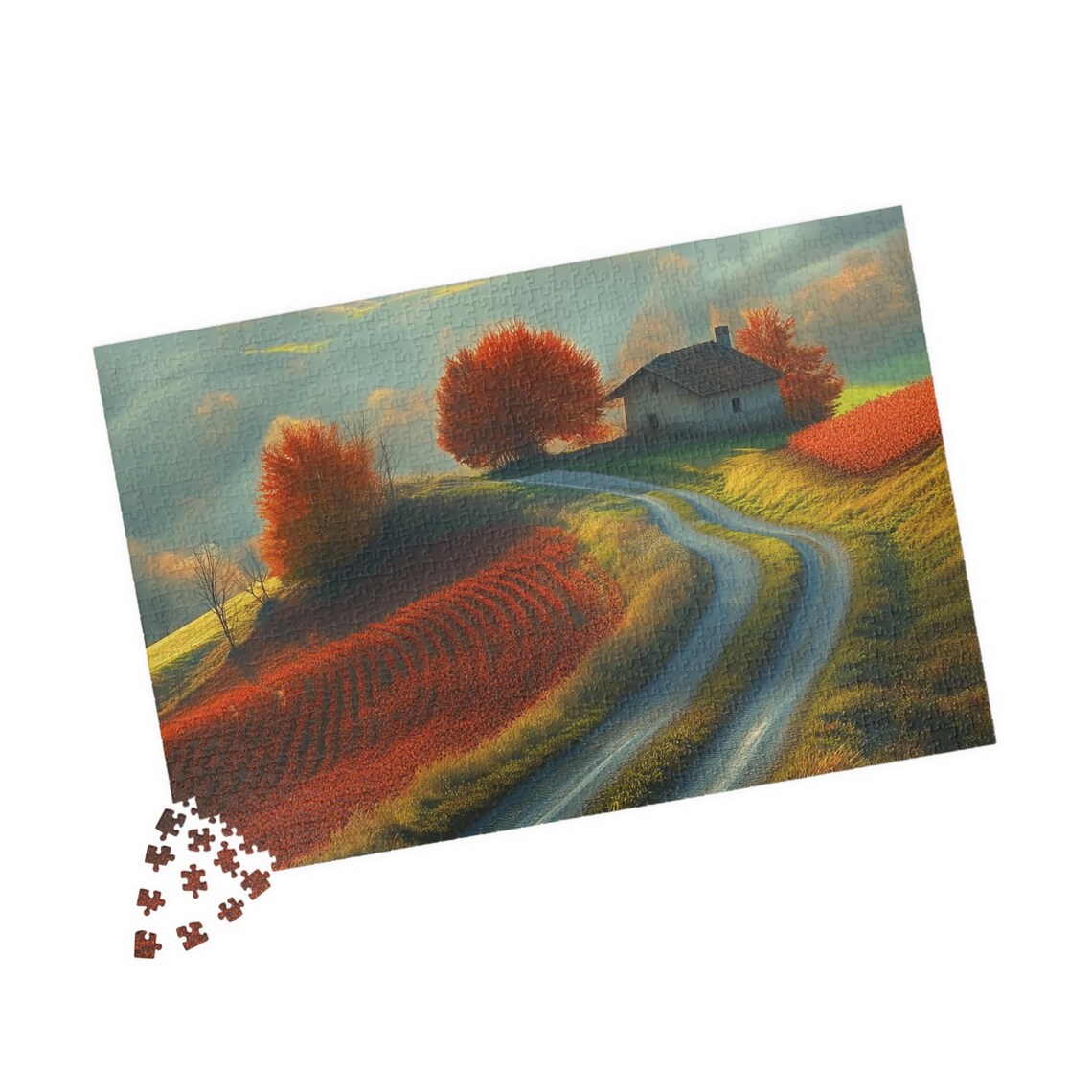 Tuscan Vineyard in Autumn Red Vines Cottage Winding Road Poster - Image 4